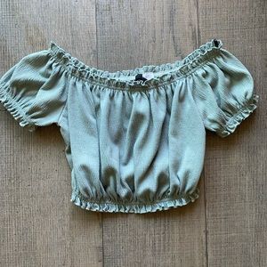 XS sage green off shoulder crop top
